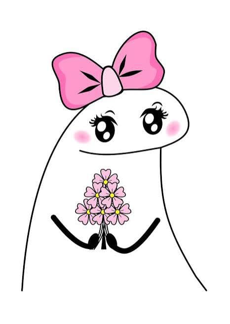 Niña with sparkly eyes, a pink bow, and a bouquet of flowers